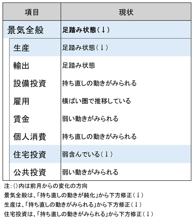 今月の景気判断~足踏み状態